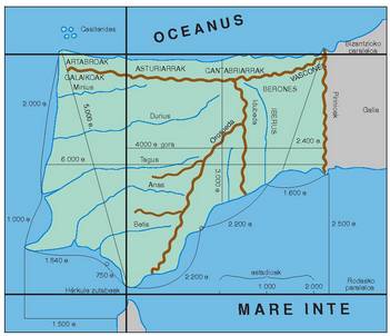 Iberiako penintsula, Estrabon geografo greziarraren arabera.<br><br>